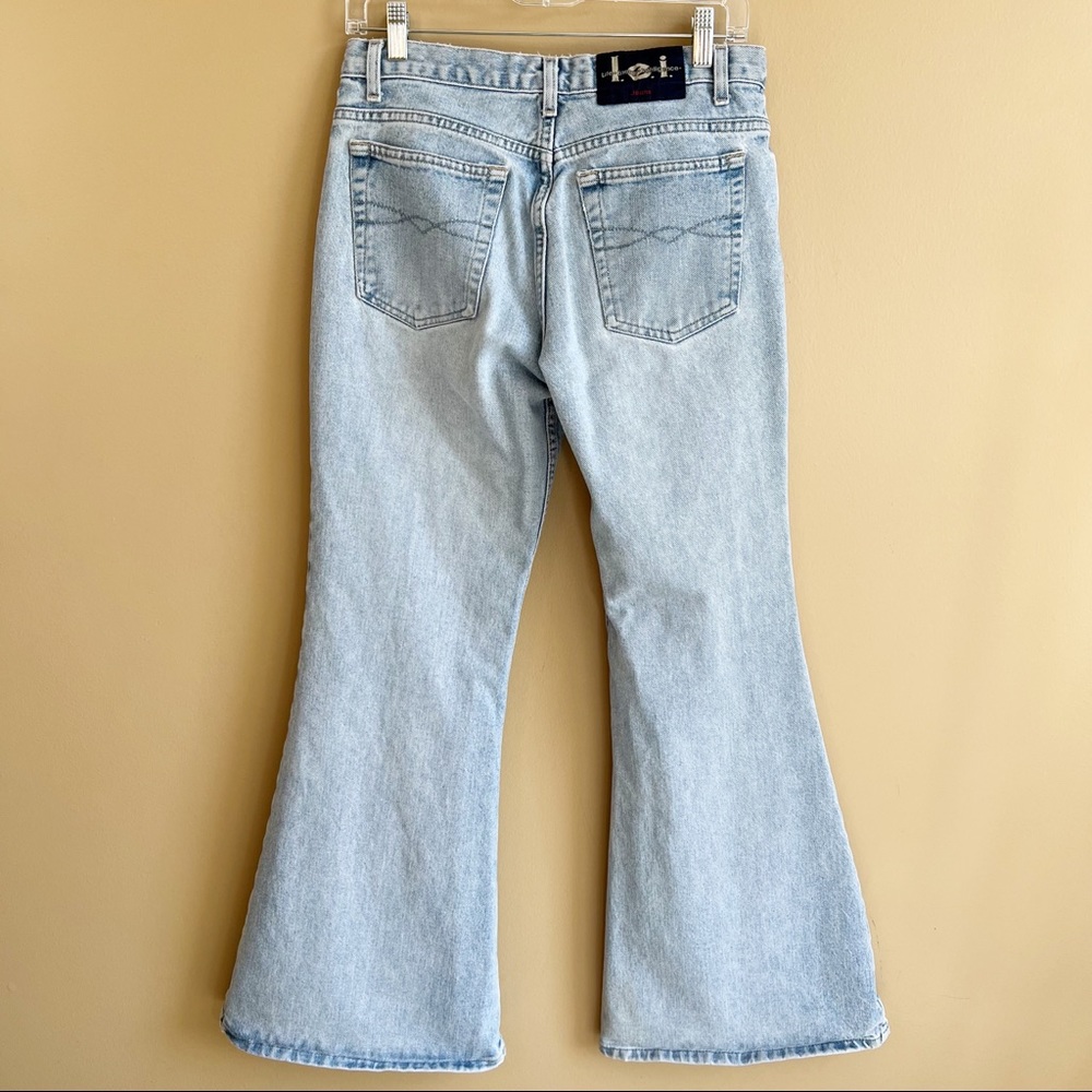 Vintage Y2K LEI High Rise Flare Jeans size 11 light wash 100% cotton bell bottom - Picture 3 of 9